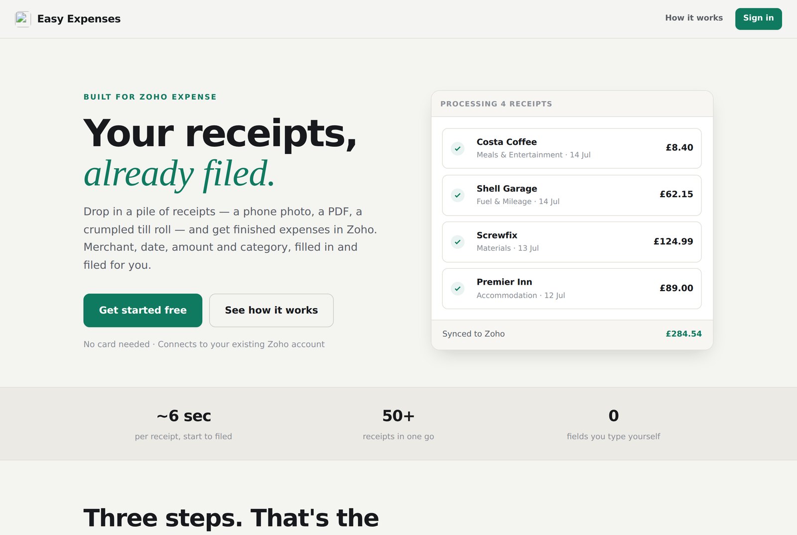 The Easy Expenses homepage